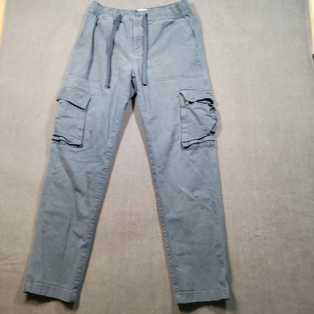 Mutual Weave Cargo Pants Mens Medium Blue Gray Drawstring Elastic Waist Stretch